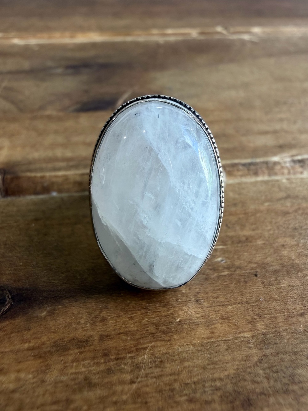 Rainbow Moonstone Gemstone Vintage Style Boho Ring Size 7.5 Silver 925 Plated